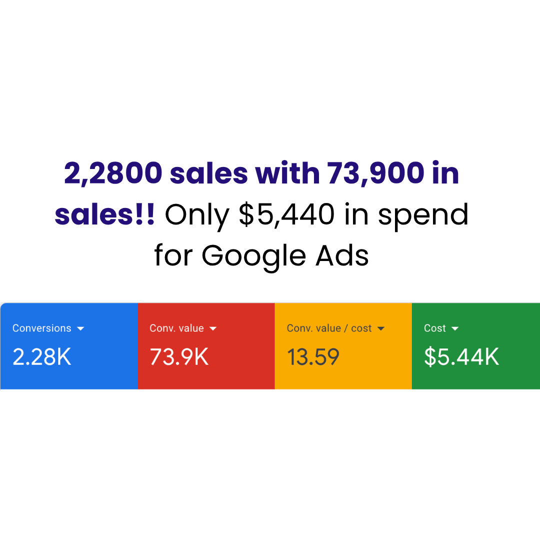 Google Ads, 22,800 sales, 73,900 revenue